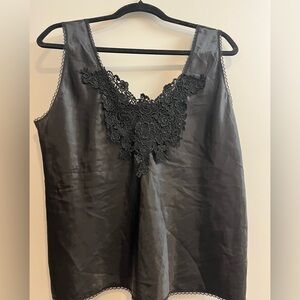 Escapades Elegant Black Lace Trim Tank Top